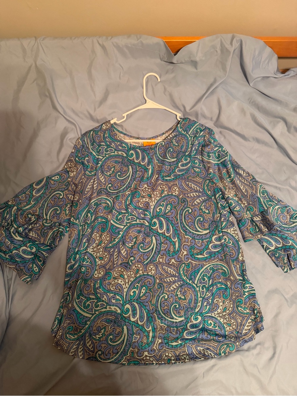 Ruby Rd. Blue & Teal Paisley 3/4 Sleeve Blouse